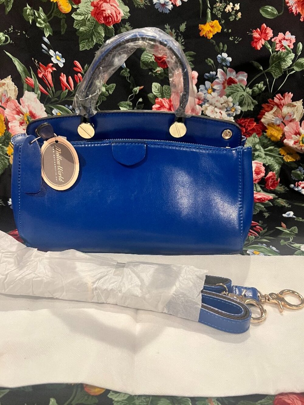 NWT Mellow World Cobalt Royal Blue Vegan Leather Satchel Crossbody Bag